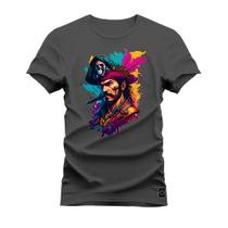 Camiseta Plus Size Premium Estampada Algodão Confortável Pirata Sinistro