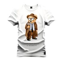 Camiseta Plus Size Premium Estampada Algodão Confortável Urso Detetive