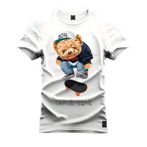 Camiseta Plus Size Premium Estampada Algodão Confortável Urso Skate Run