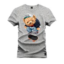 Camiseta Plus Size Premium Estampada Algodão Confortável Urso Skate Run