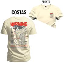 Camiseta Plus Size Premium Estampada Urso Perigo Warning Frente e Costas