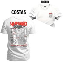 Camiseta Plus Size Premium Estampada Urso Perigo Warning Frente e Costas