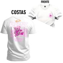 Camiseta Plus Size Premium Estampada Urso Roxo Frente e Costas