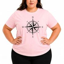 Camiseta Plus Size Rosa Estampa Bússola G1 ao G5 Feminina Tamanho Grande G1 G2 G3 G4 G5