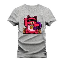 Camiseta Plus Size T-Shirt 100% Algodão Estampada Durável Gatinho Bolado