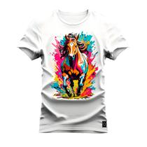 Camiseta Plus Size T-Shirt Algodão 100% Algodão Cavalo Colors