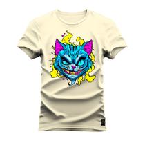 Camiseta Plus Size T-Shirt Algodão Premium 30.1 Gato Olhar