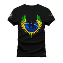 Camiseta Plus Size T-Shirt Algodão Premium Estampada Brasão Nation