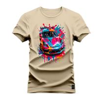 Camiseta Plus Size T-Shirt Algodão Premium Estampada Carro Mega Colores