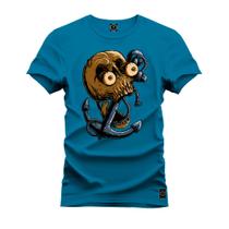 Camiseta Plus Size T-Shirt Algodão Premium Estampada Caveira Pirata Ancora