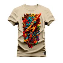 Camiseta Plus Size T-Shirt Algodão Premium Estampada Eletric Cores