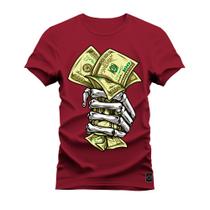 Camiseta Plus Size T-Shirt Algodão Premium Estampada Mão Caveira Money