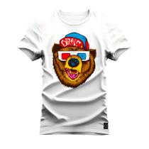 Camiseta Plus Size T-Shirt Algodão Premium Estampada Urso Oculos