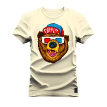 Camiseta Plus Size T-Shirt Algodão Premium Estampada Urso Oculos