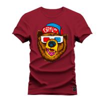 Camiseta Plus Size T-Shirt Algodão Premium Estampada Urso Oculos