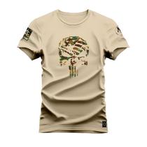 Camiseta Plus Size T-shirt Algodão Unissex Street Estampada Caveira Militare