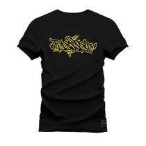 Camiseta Plus Size T-shirt Algodão Unissex Street Estampada Grafite Amarelo