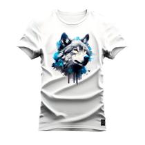 Camiseta Plus Size T-shirt Algodão Unissex Street Estampada Lobo Sereno