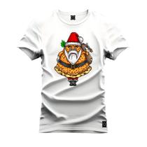 Camiseta Plus Size T-Shirt Confortável Estampada Papai Noel Pizza