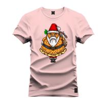 Camiseta Plus Size T-Shirt Confortável Estampada Papai Noel Pizza