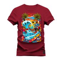 Camiseta Plus Size T-Shirt Confortável Estampada Praia Style