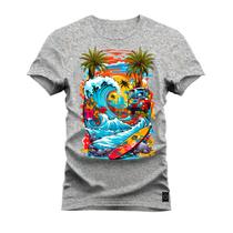 Camiseta Plus Size T-Shirt Confortável Estampada Praia Style