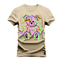 Camiseta Plus Size T-Shirt Confortável Estampada Urso No Descontrole