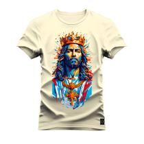 Camiseta Plus Size Unissex 100% Algodão Estampada Premium Jesus Cristo Aquarela