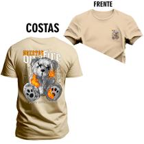 Camiseta Plus Size Unissex 100% Algodão Estampada Premium Urso Fight Fogo Frente e Costas