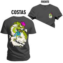 Camiseta Plus Size Unissex Algodão Estampada Dragon Frente Costas