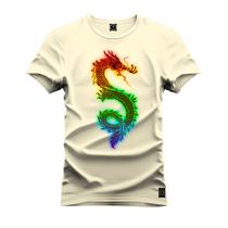 Camiseta Plus Size Unissex Algodão Estampada Premium Confortável Dragon Neon