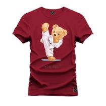 Camiseta Plus Size Unissex Algodão Estampada Premium Confortável Urso Caratéca