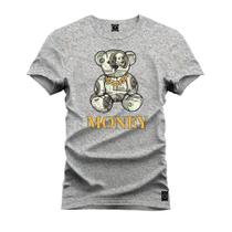 Camiseta Plus Size Unissex Algodão Estampada Premium Confortável Urso Money