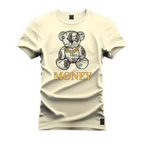 Camiseta Plus Size Unissex Algodão Estampada Premium Confortável Urso Money