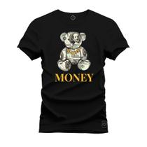 Camiseta Plus Size Unissex Algodão Estampada Premium Confortável Urso Money