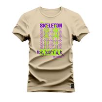 Camiseta Plus Size Unissex Algodão Macia Premium Estampada Skeletom