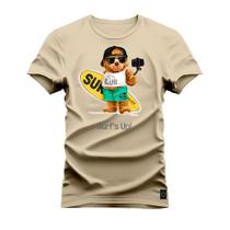 Camiseta Plus Size Unissex Algodão Macia Premium Estampada Urso Surf