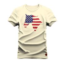Camiseta Plus Size Unissex Algodão Varias Cores Tecido Macio Cavalo Usa