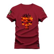 Camiseta Plus Size Unissex Moda Streetweat Confortável Algodão Fire Caveira