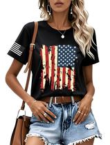 Camiseta PODKREC American Flag 4 de julho para mulheres Camiseta PODKREC American Flag 4 de julho para mulheres