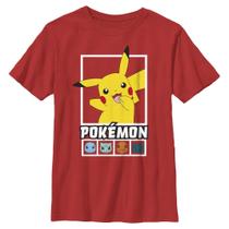 Camiseta Pokémon Boys Squares Team de manga curta, vermelha, XS