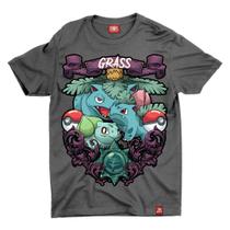 Camiseta Pokemon Bulbasaur grass evolution mescla chumbo
