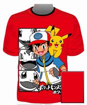 Camiseta Pokemon Pikachu Ash Vermelha