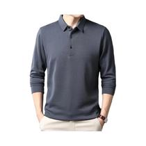 Camiseta polo casual masculina de manga comprida verão confortável top de algodão sólido