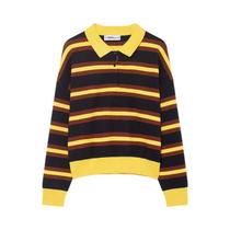 Camiseta Polo Listrada Casual Estilo Europeu-Americano Para Mulheres, Suéter Tricotado, Pullover Camiseta Polo Listrada Casual Estilo Europeu-Americano Para Mulheres, Suéter Tricotado, Pullover