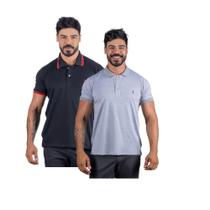 Camiseta Polo Masculina 100% Algodão Kit 2 Pç Preto e Cinza