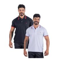 Camiseta Polo Masculina Algodão Kit 2 Pç Preto e Branco