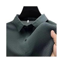 Camiseta Polo Masculina De Verão Em Seda Gelada Vazada De Manga Curta, Respirável, Estilo Executivo,