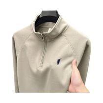 Camiseta Polo Masculina plus Size Com Zíper Frontal, Manga Longa E Logo Bordado De Pônei, Top De