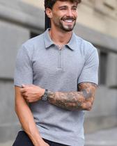 Camiseta polo masculina zíper tricot premium manga curta